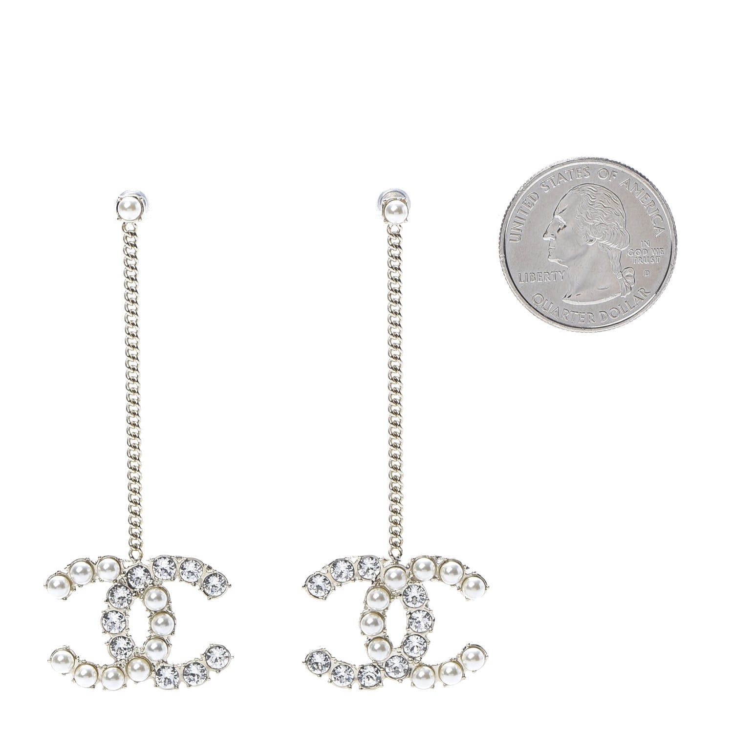 Chanel Crystal Pearl Dazzling Domino Drop Earrings Matte Gold 2 of 5