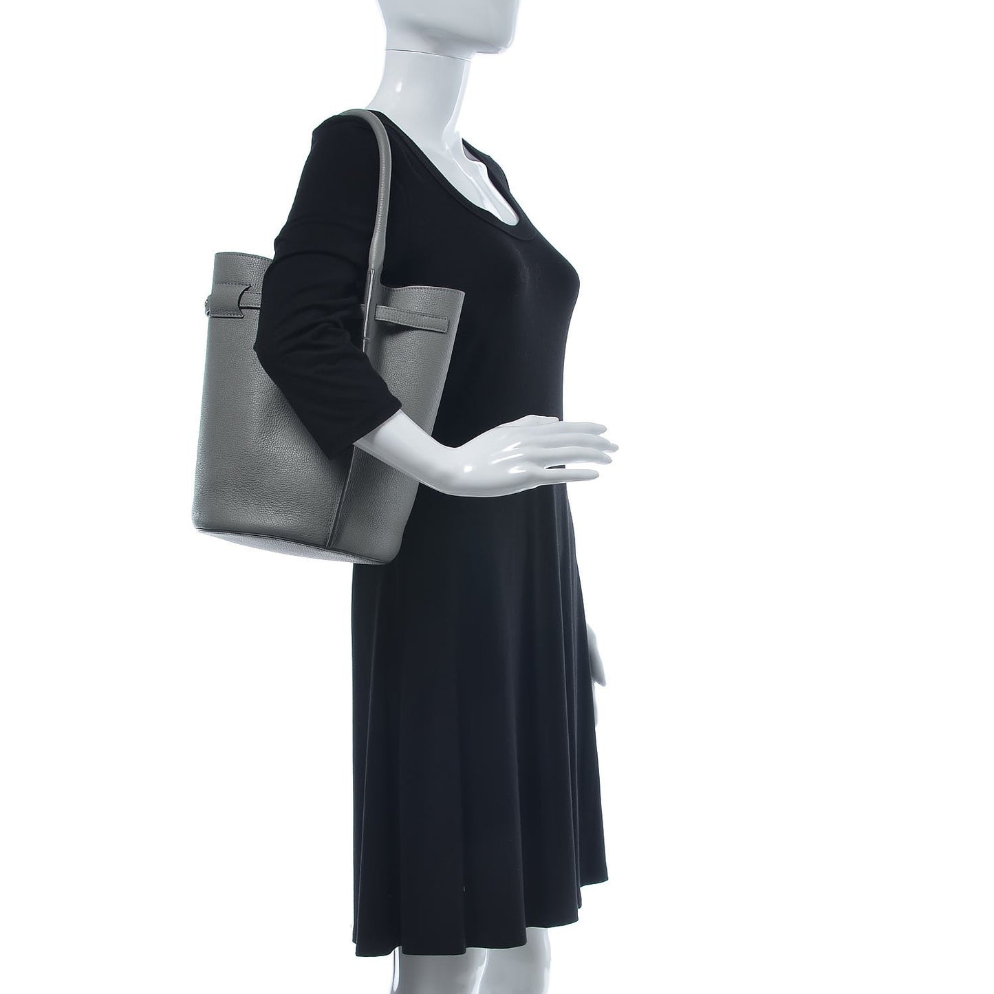 Supple Grained Calfskin Big Bag Bucket Grey