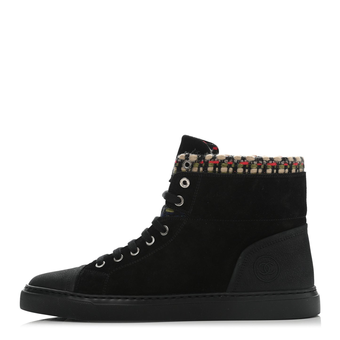 Suede Calfskin Goatskin Tweed High Top Sneakers 40.5 Black