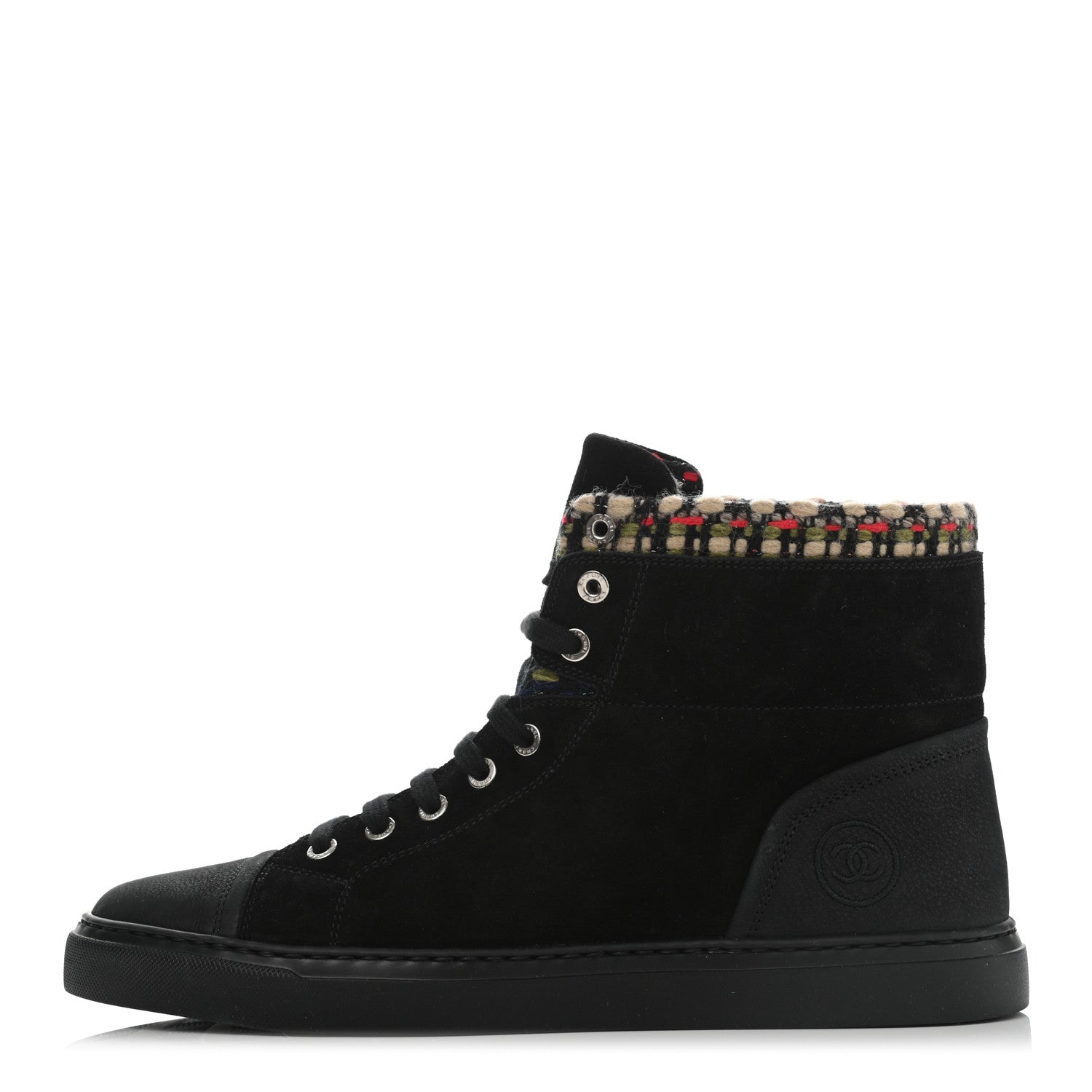 Chanel Suede Calfskin Goatskin Tweed High Top Sneakers 40.5 Black 1 of 11