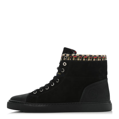 Chanel Suede Calfskin Goatskin Tweed High Top Sneakers 40.5 Black 1 of 11