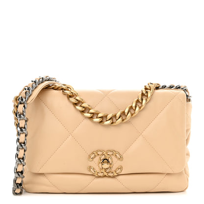Chanel Shiny Goatskin Quilted Medium Chanel 19 Flap Beige 1 of 10