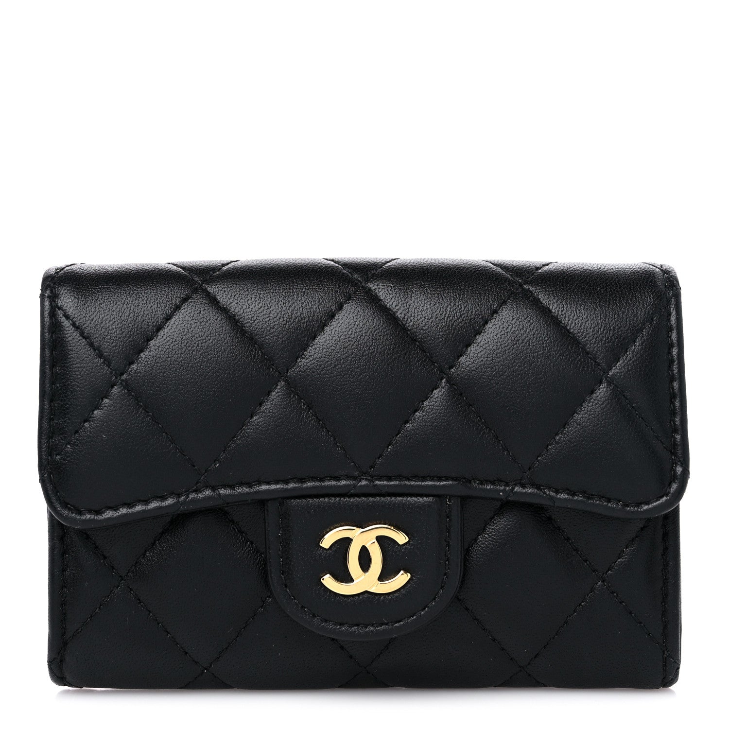 Chanel Lambskin Quilted Flap Card Holder Wallet Black 1 of 8
