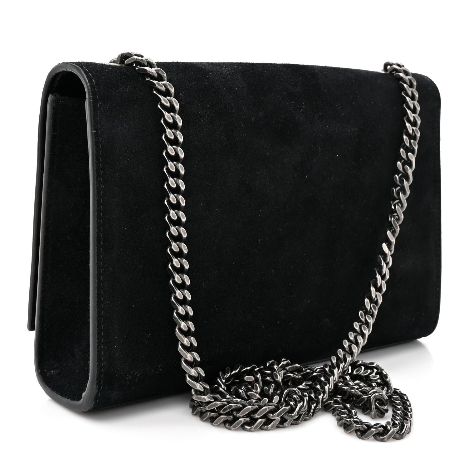 Saint Laurent Suede Small Monogram Stone Studded Kate Satchel Black Turquoise Coral 3 of 13