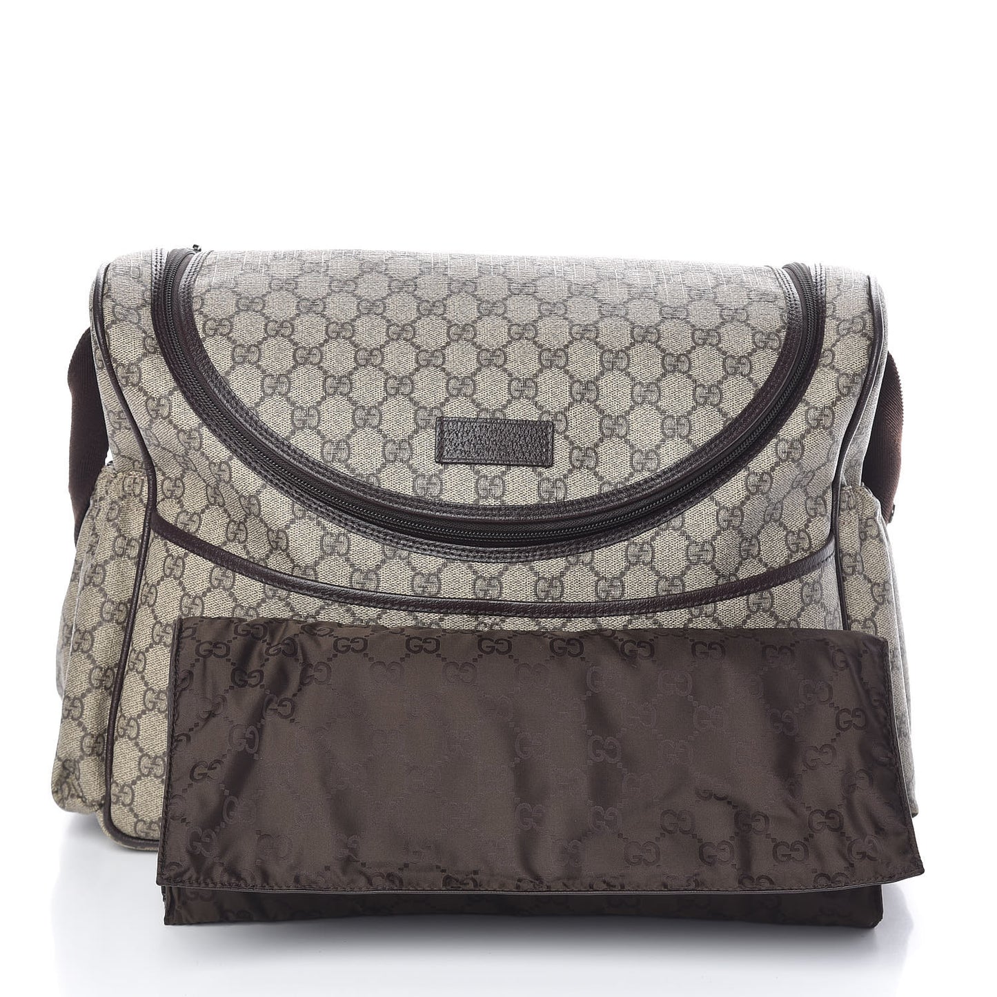 GG Supreme Monogram Selleria Calfskin Large Diaper Bag Beige Ebony Cocoa Dark Chocolate