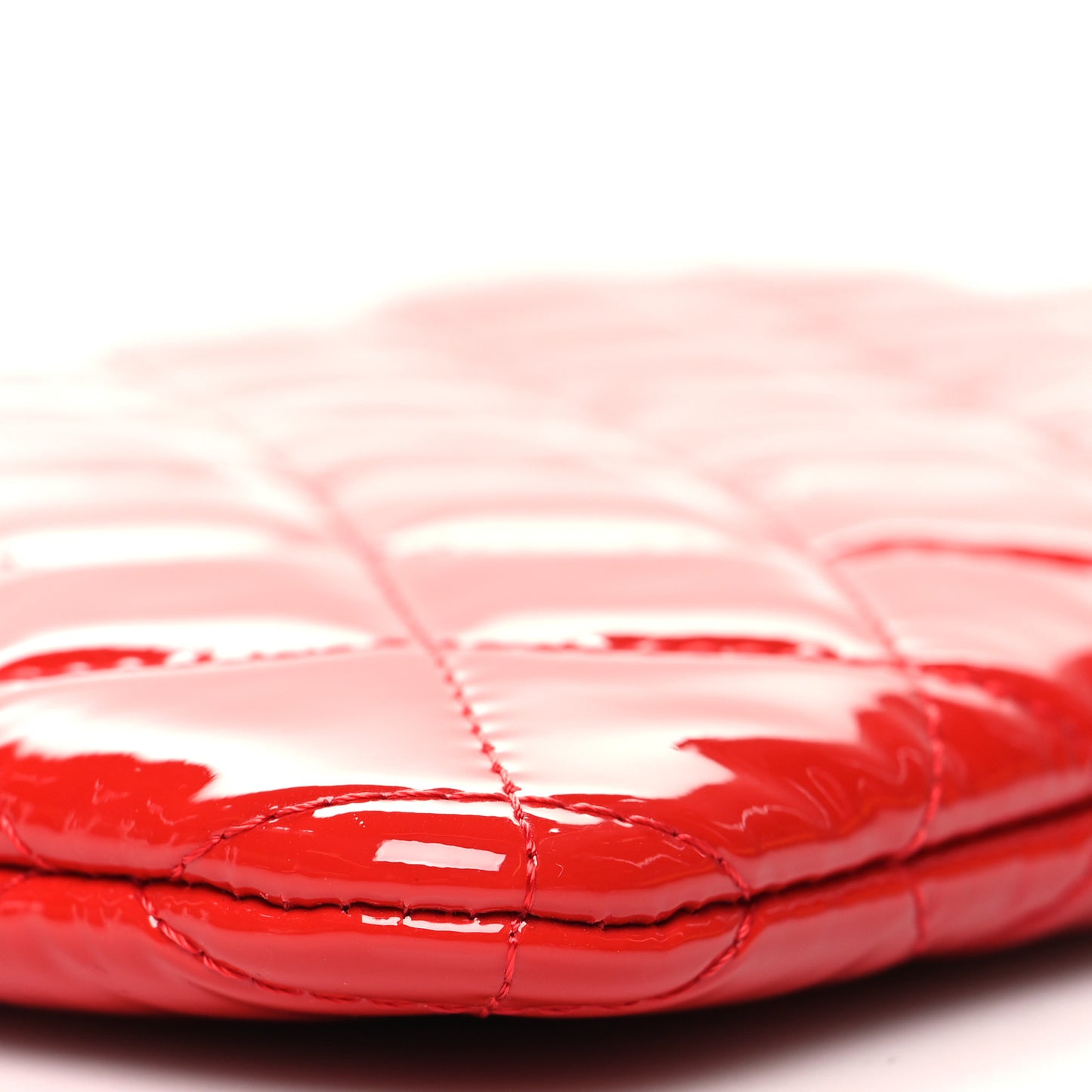 Patent Calfskin Quilted Valentine Hearts Medium O Cosmetic Case Red