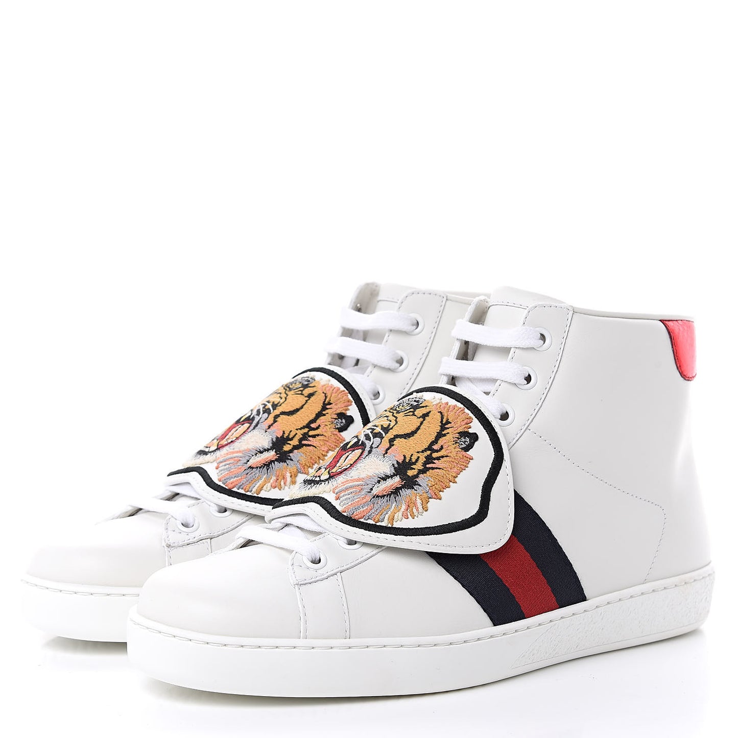 Calfskin Ayers Web Tiger Removable Patches Mens Ace High Top Sneakers 6.5 White