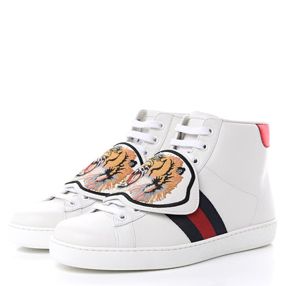 Gucci Calfskin Ayers Web Tiger Removable Patches Mens Ace High Top Sneakers 6.5 White 3 of 10