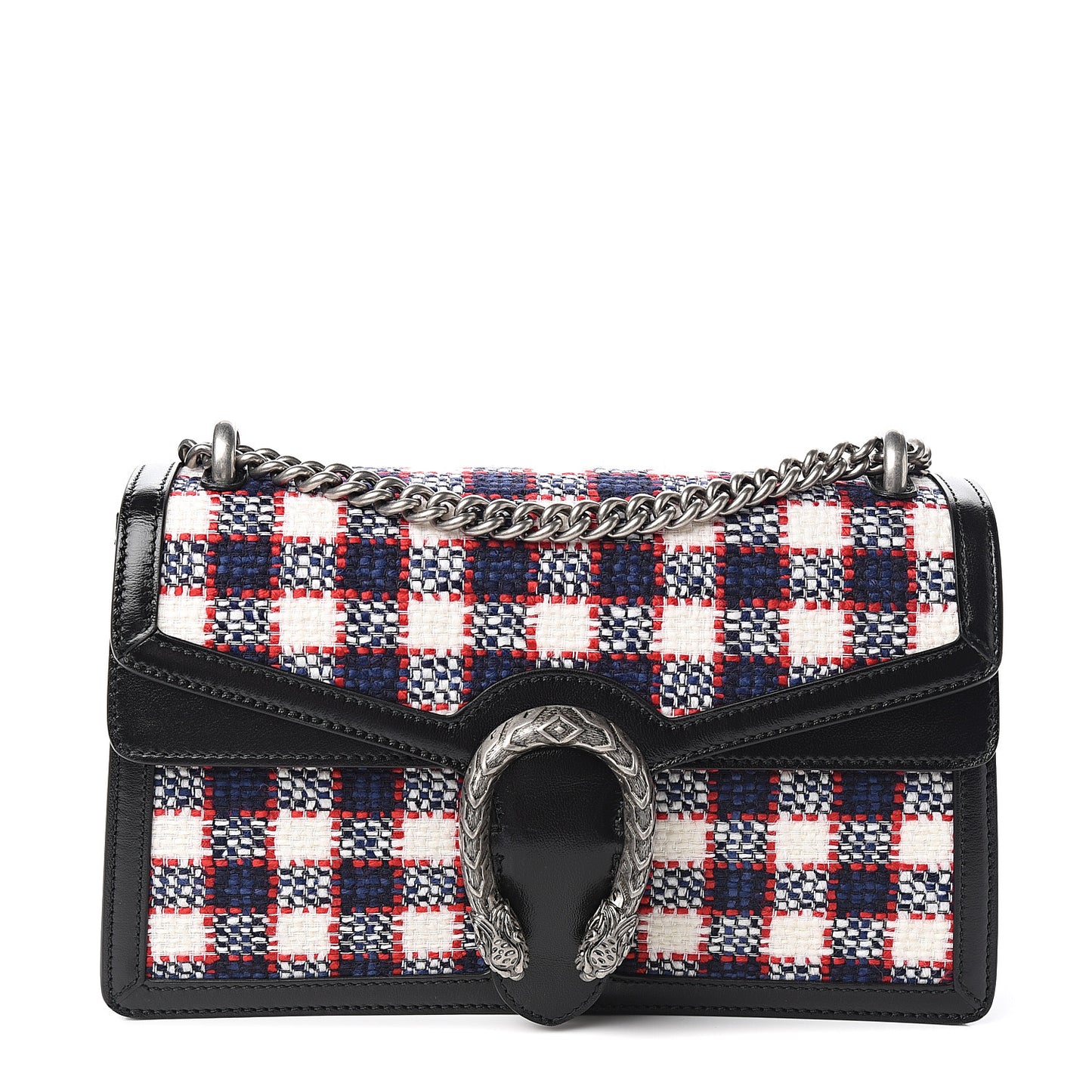 Vintage Tweed Check Small Dionysus Shoulder Bag White Hibiscus Red Marine