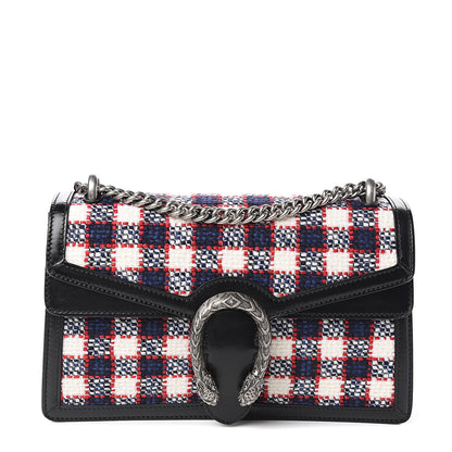Gucci Vintage Tweed Check Small Dionysus Shoulder Bag White Hibiscus Red Marine 1 of 9