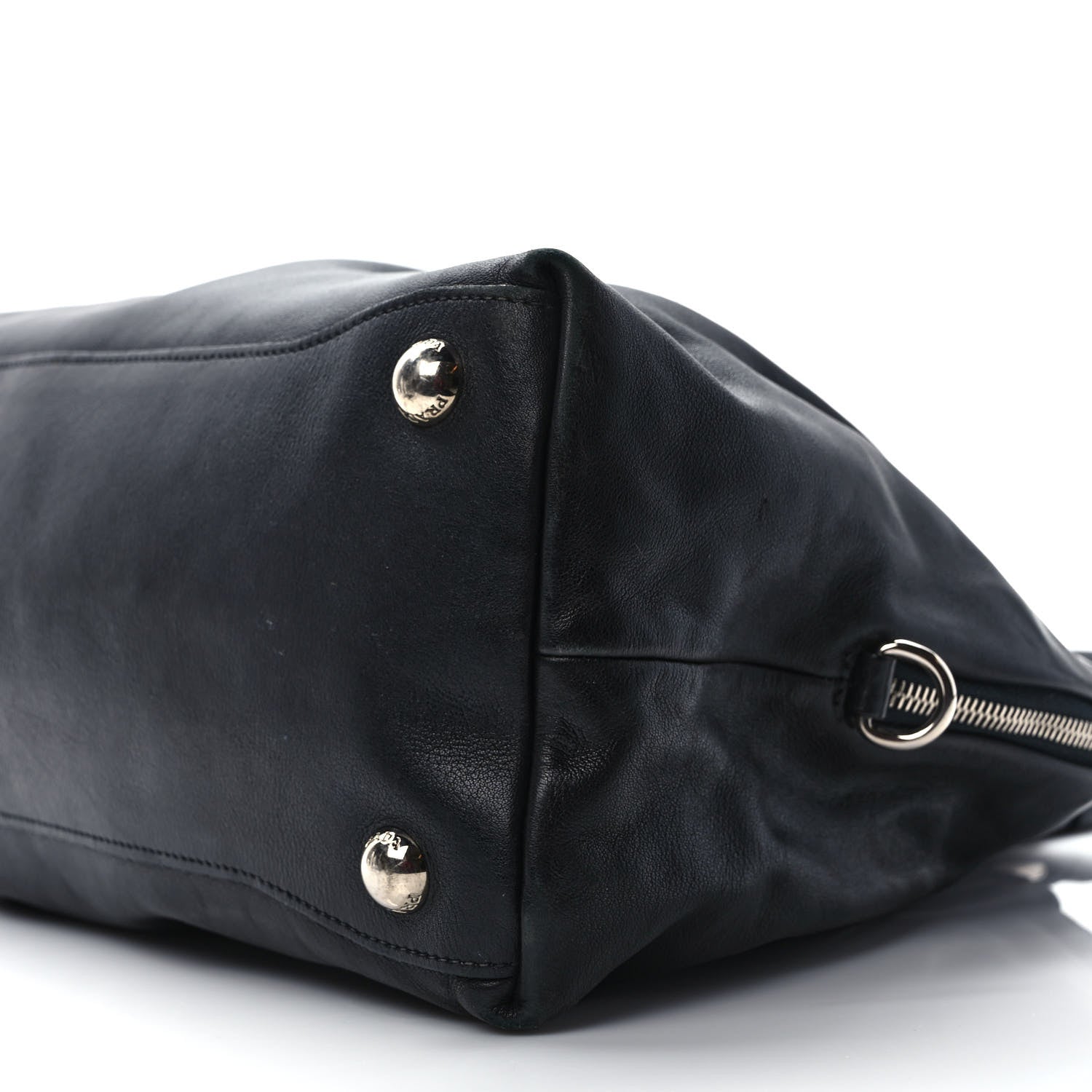 Prada Soft Calf Pleated Tote Black 7 of 9