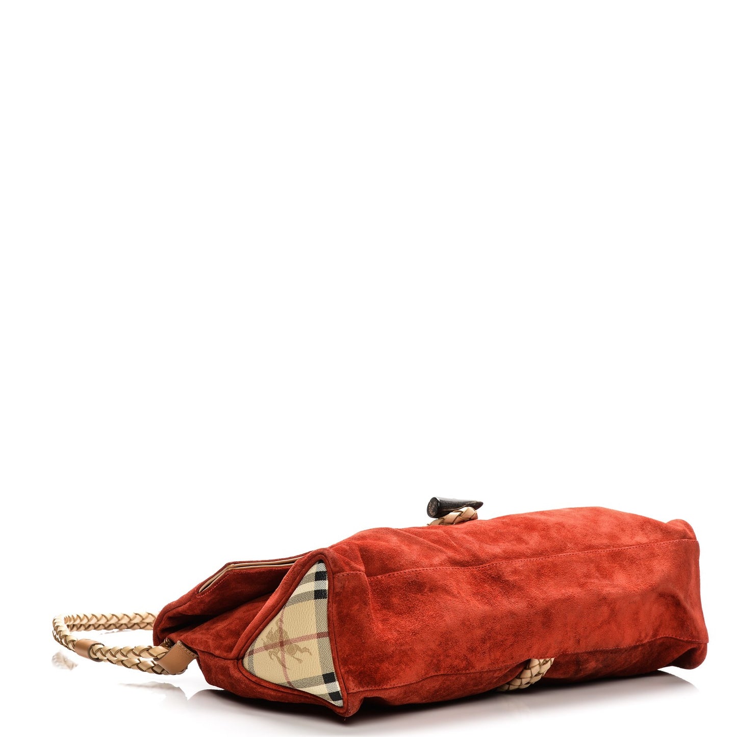 Suede Haymarket Check Horn Toggle Shoulder Bag Red