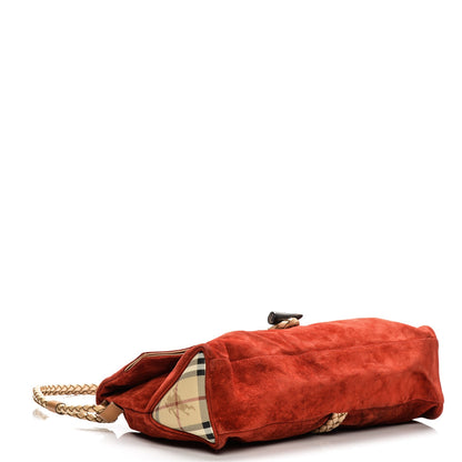 Burberry Suede Haymarket Check Horn Toggle Shoulder Bag Red 4 of 9