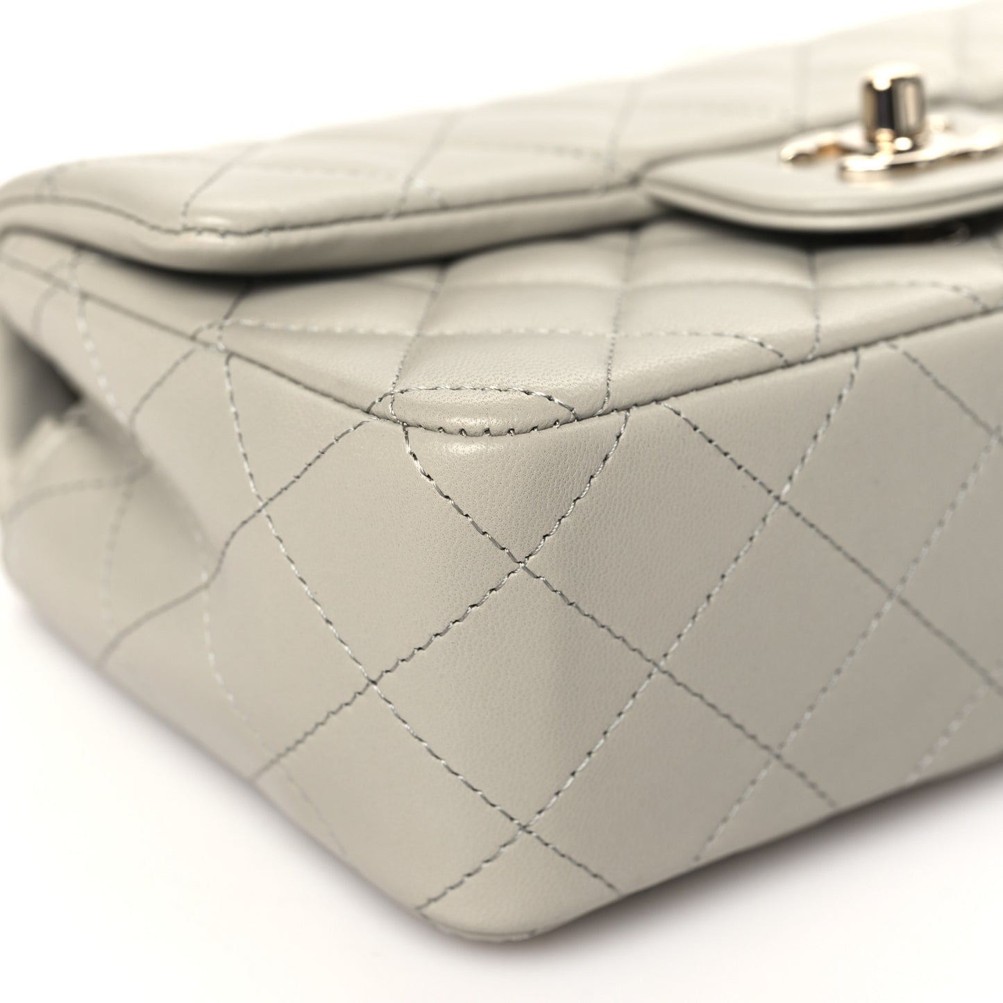 Lambskin Quilted Mini Rectangular Flap Grey