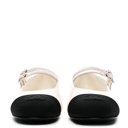 Chanel Lambskin Grosgrain Pearl Mary Jane Flats 37 White Black 2 of 9