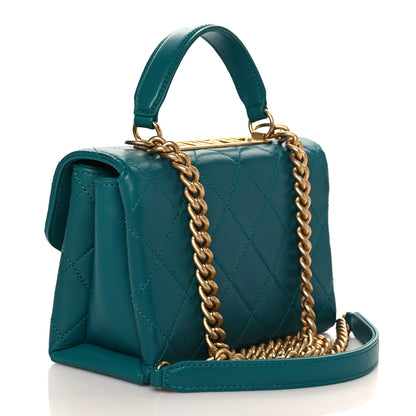 Chanel Lambskin Quilted Small Top Handle Bag Turquoise 2 of 8