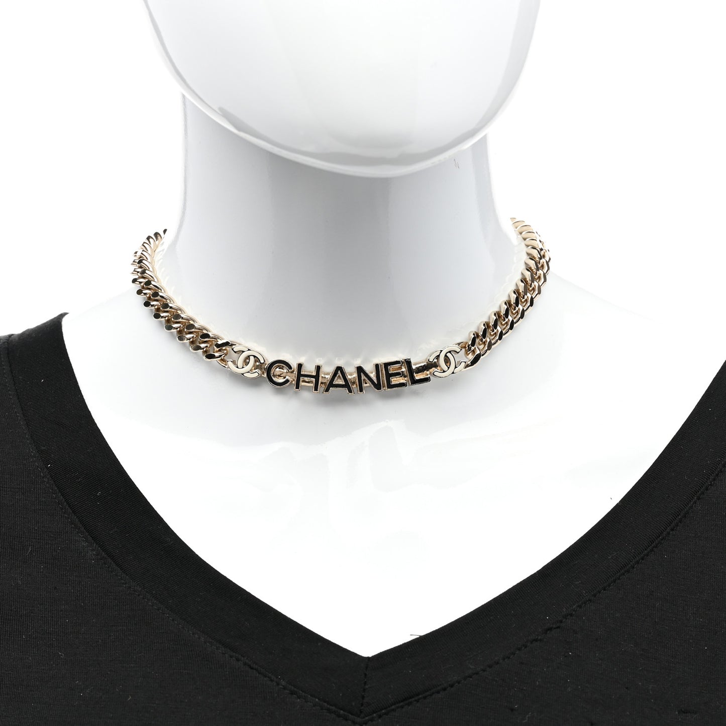 Enamel Metal Logo Choker Necklace Gold White Black