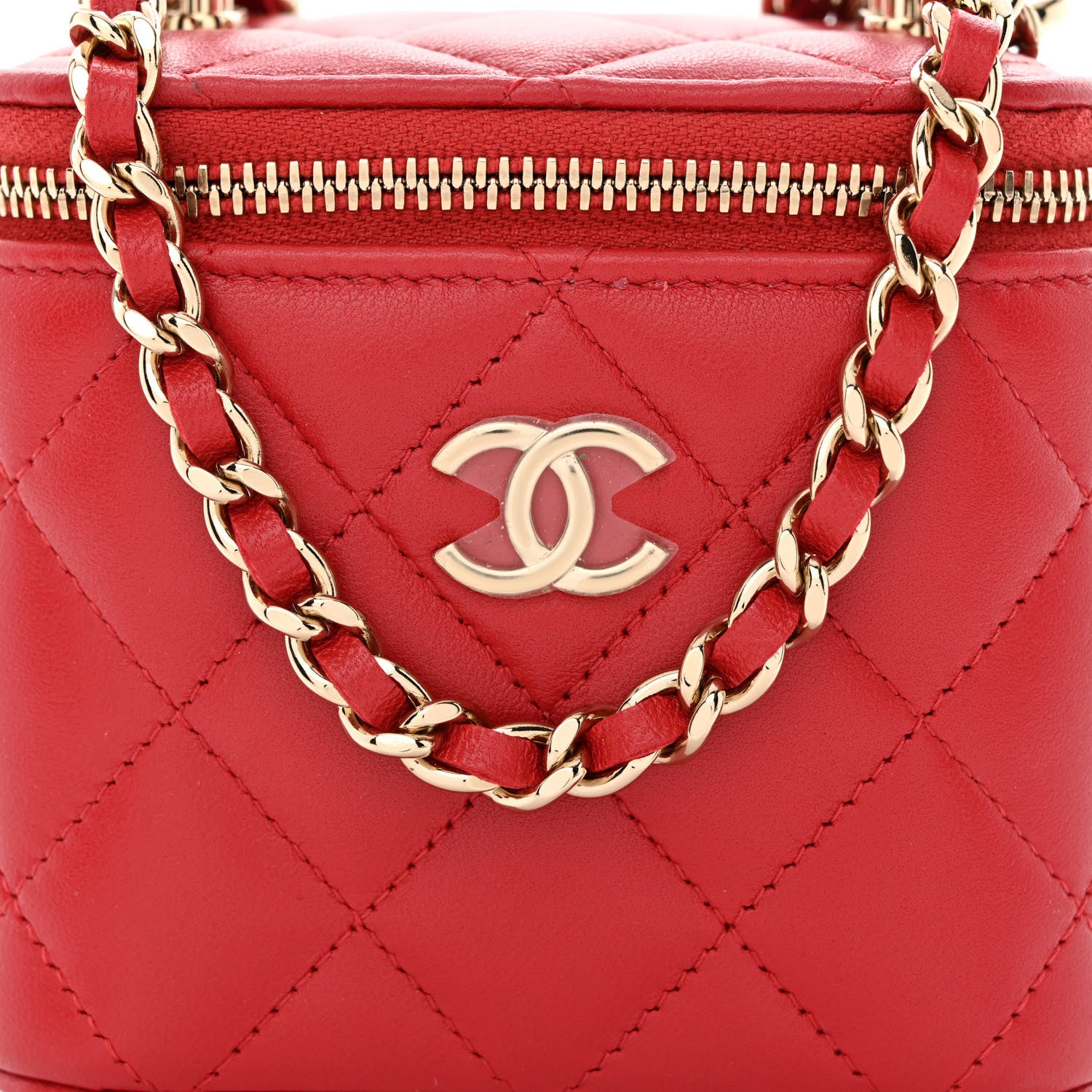Chanel Lambskin Quilted Top Handle Mini Vanity Case With Chain Red 8 of 10