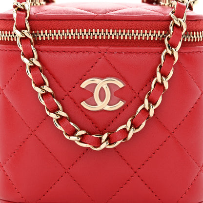 Chanel Lambskin Quilted Top Handle Mini Vanity Case With Chain Red 8 of 10