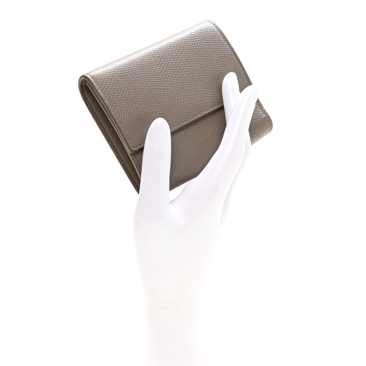 Grained Calfskin Small Tri-Fold Wallet Pebble