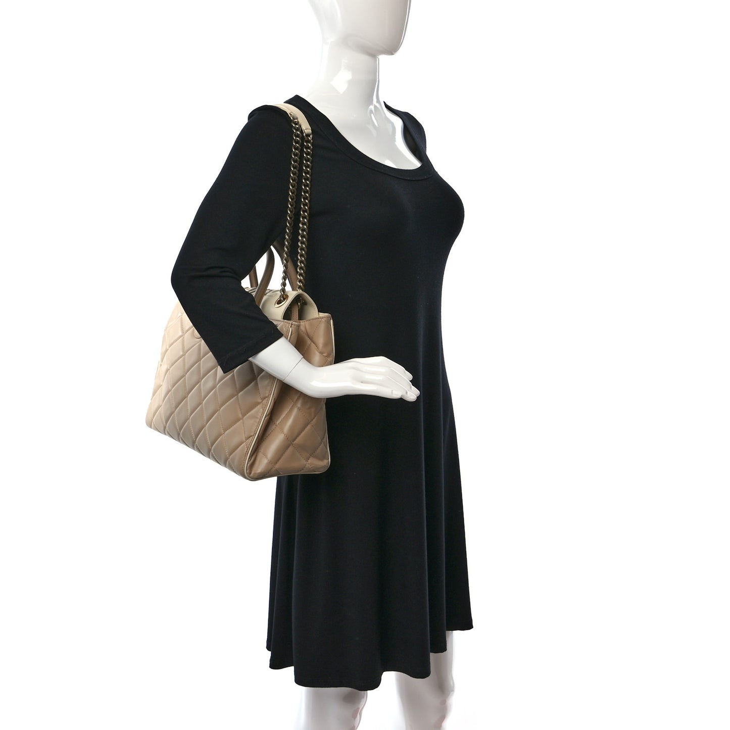 Lambskin Quilted Small Portobello Tote Beige