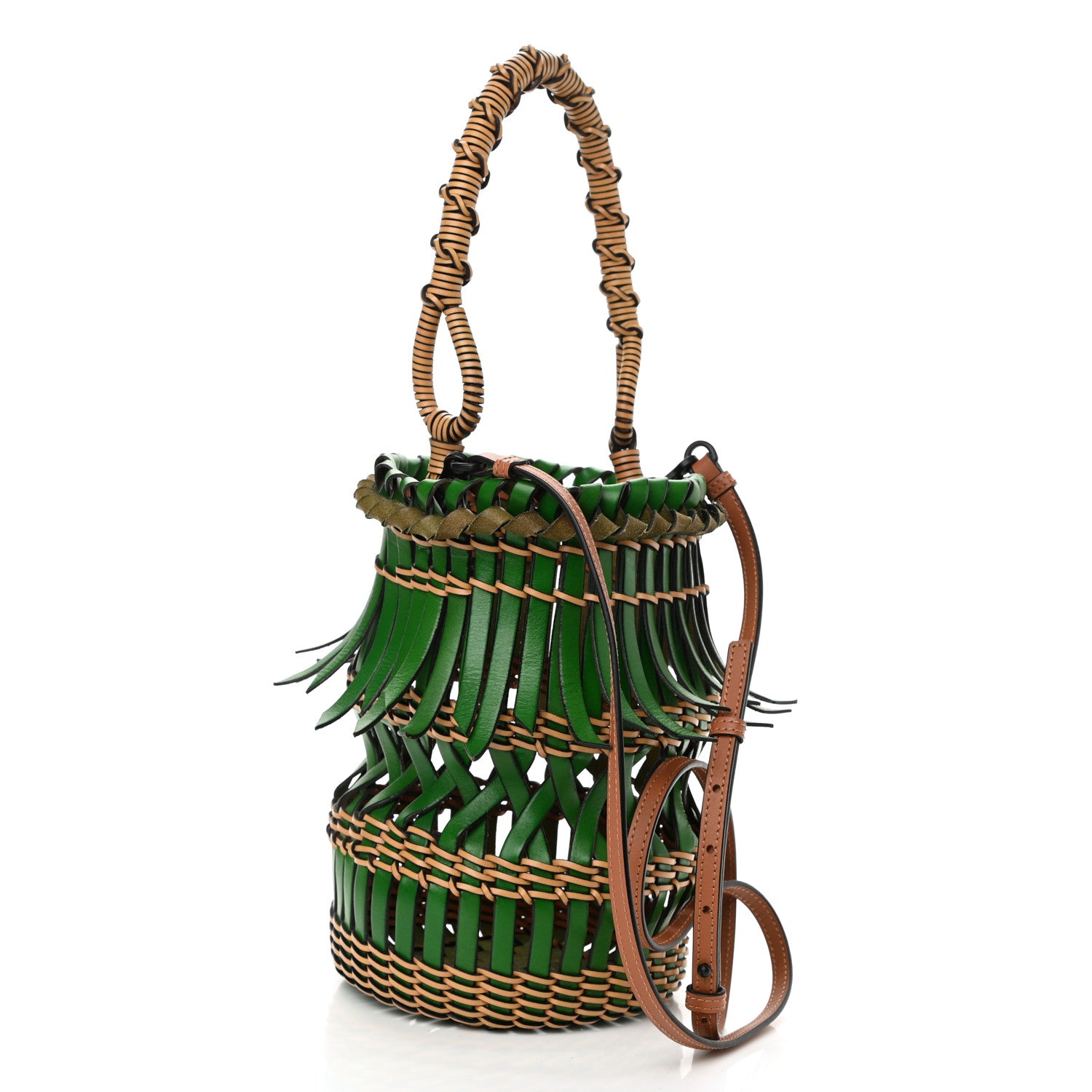 Loewe Calfskin Woven Fringes Bucket Bag Green Honey 4 of 9