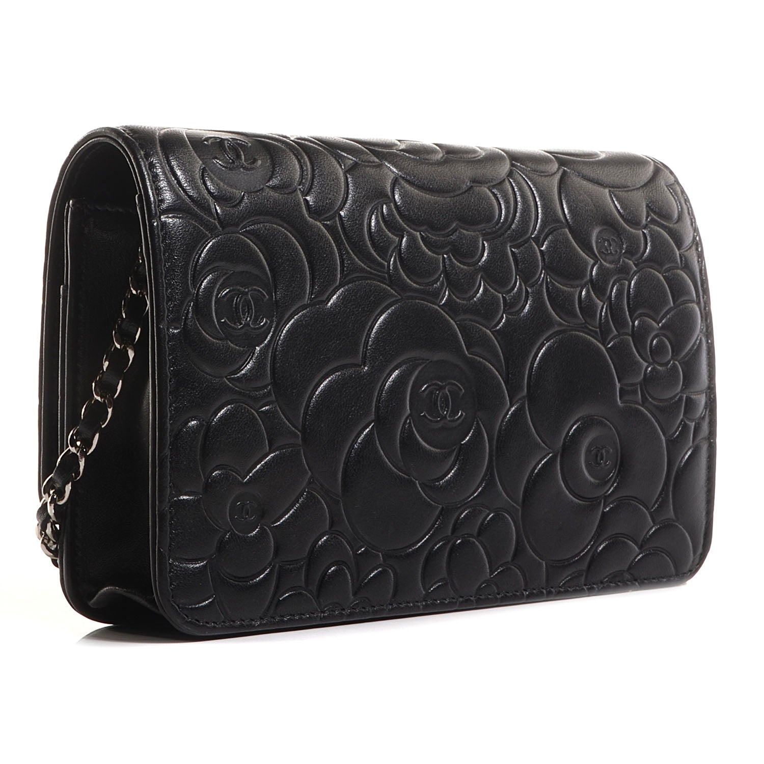 Chanel Lambskin Camellia Wallet on Chain WOC Black 3 of 8