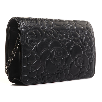 Chanel Lambskin Camellia Wallet on Chain WOC Black 3 of 8