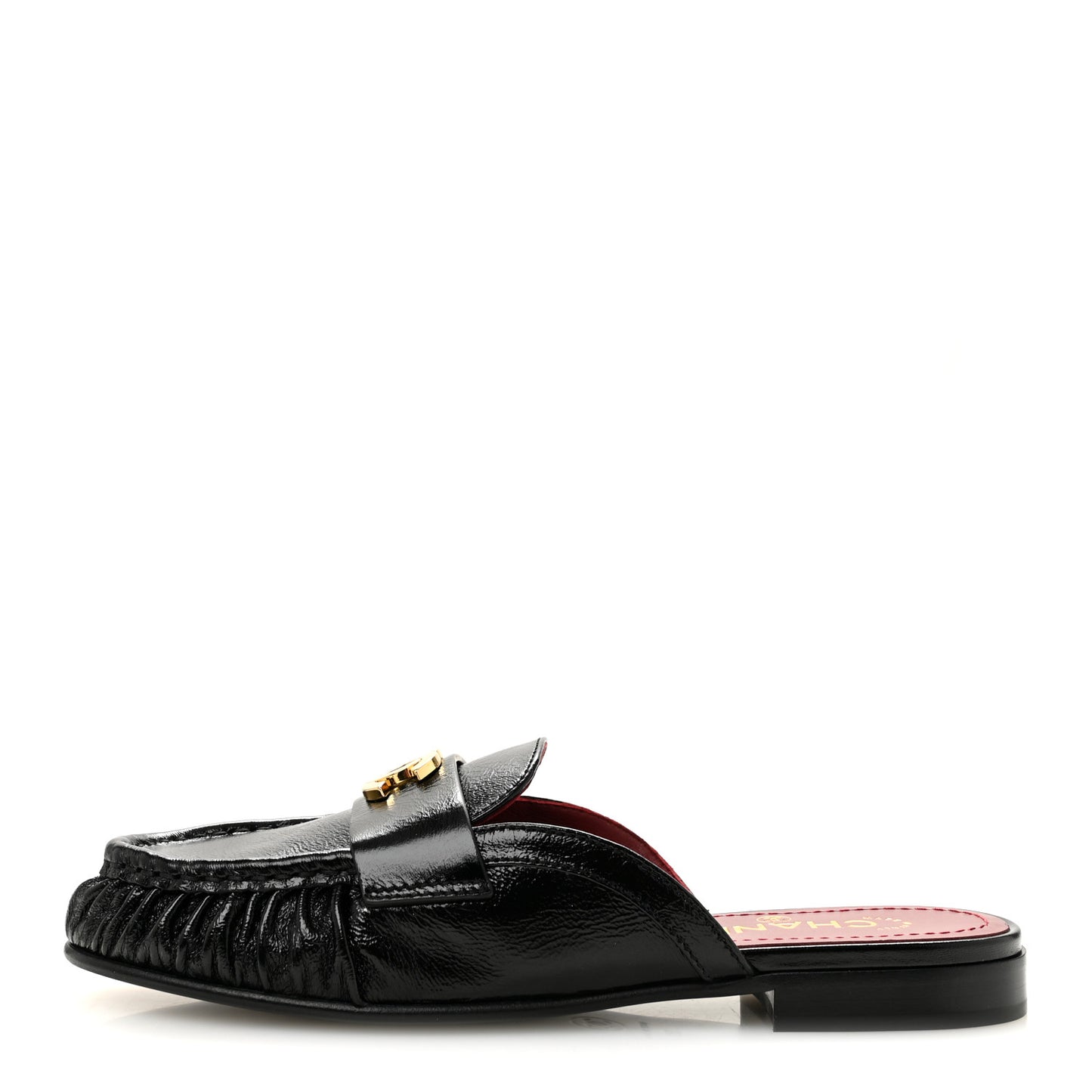 Shiny Crumpled Lambskin CC Mules 39 Black