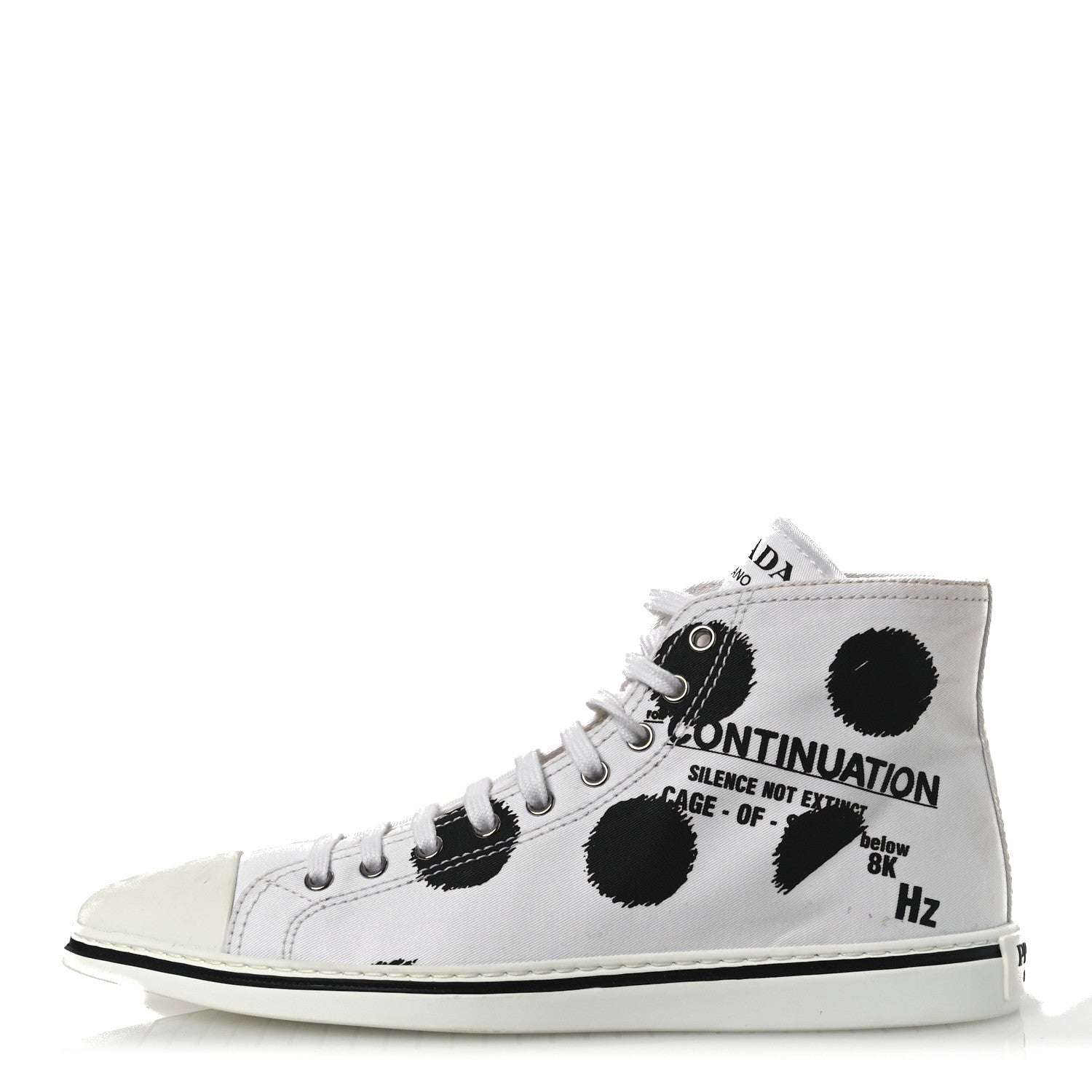 Prada Canvas Polka Dot Point Toe High Top Sneakers 37 White Black 1 of 11