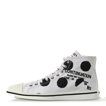 Prada Canvas Polka Dot Point Toe High Top Sneakers 37 White Black 1 of 11