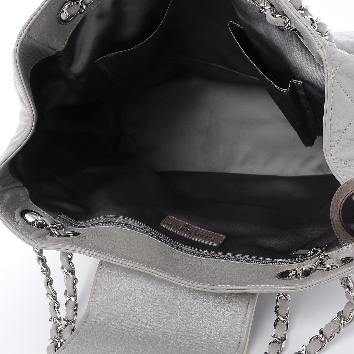 Glazed Lambskin Quilted North South Large Tote Grey