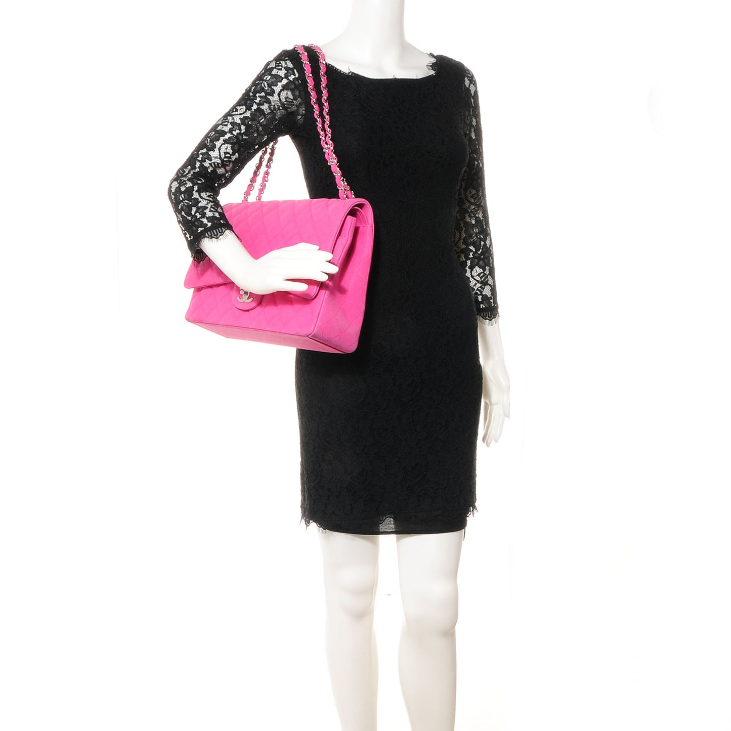Iridescent Caviar Maxi Double Flap Hot Pink