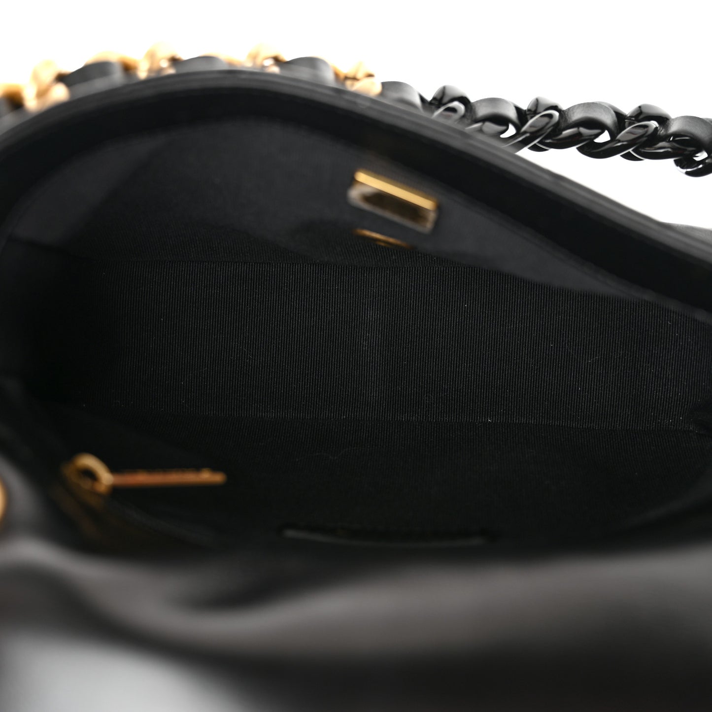 Lambskin Quilted Small Lacquered Chain Flap Black