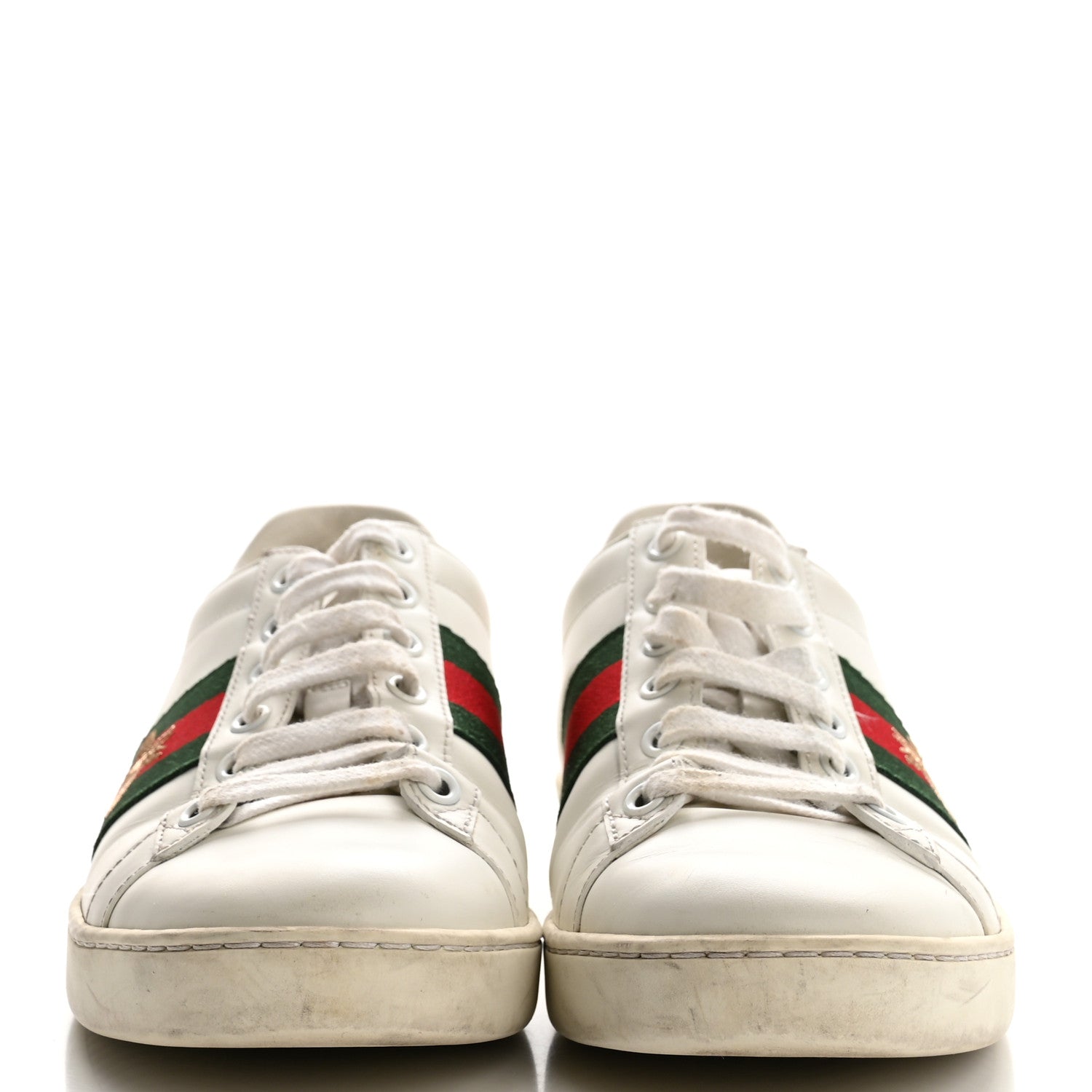 Gucci Calfskin Ayers Bee Embroidered Womens Ace Sneakers 36.5 White Green 3 of 11