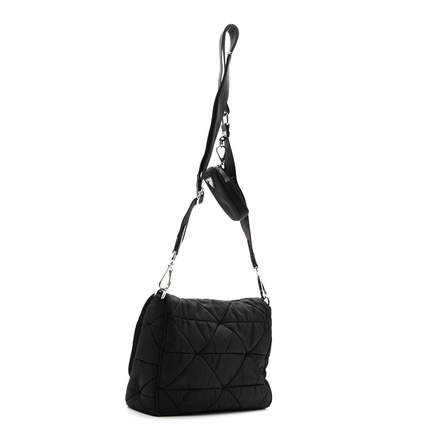 Re-Nylon Quilted Padded Flap Shoulder Bag Black