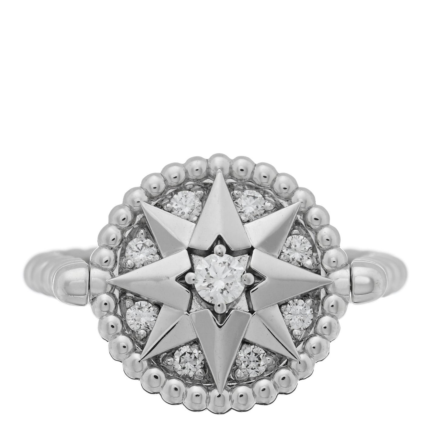 18K White Gold Diamond Rose Des Vents Pave Ring 49 5