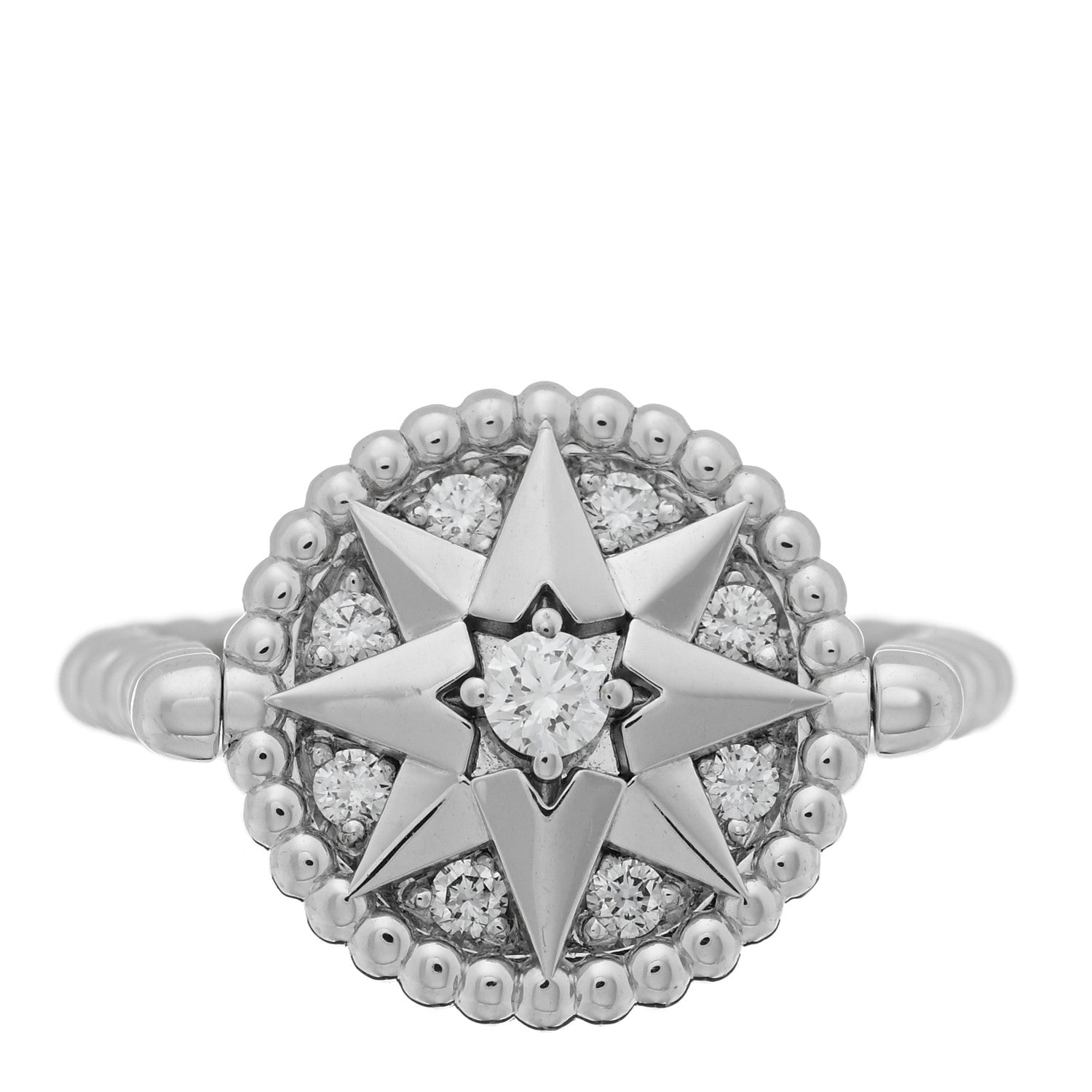 Christian Dior 18K White Gold Diamond Rose Des Vents Pave Ring 49 5 1 of 6