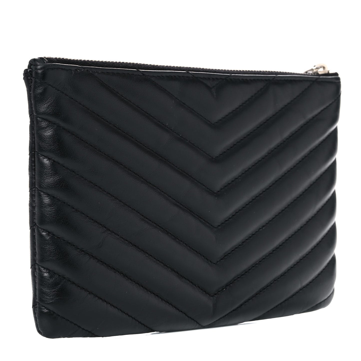 Calfskin Matelasse Chevron Monogram Pouch Black