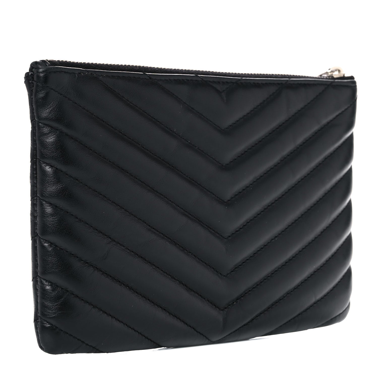 Saint Laurent Calfskin Matelasse Chevron Monogram Pouch Black 3 of 11