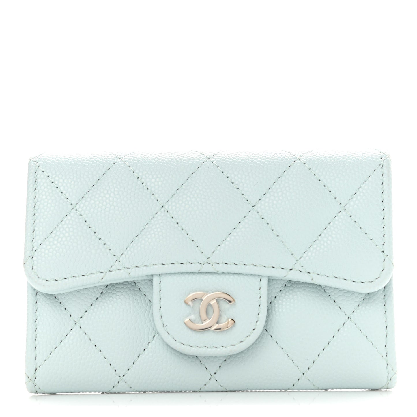 Caviar Quilted Flap Card Holder Wallet Light Blue