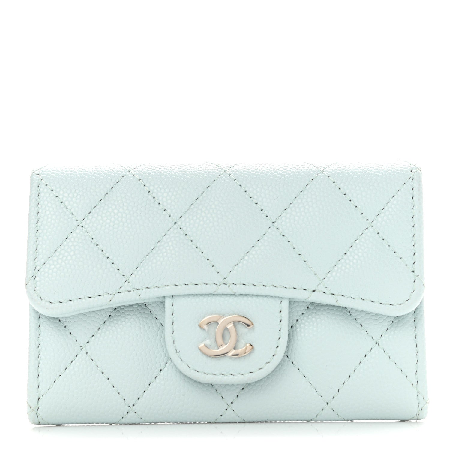 Chanel Caviar Quilted Flap Card Holder Wallet Light Blue 1 of 8