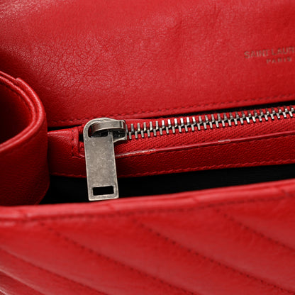 Saint Laurent Sheepskin Matelasse Chevron Monogram Medium College Bag Rouge 14 of 16