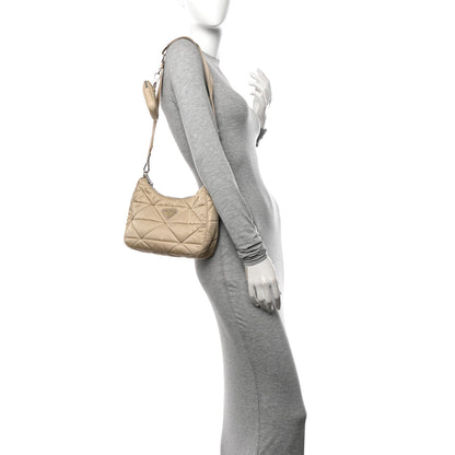 Prada Re-Nylon Triangle Quilted Padded Patchwork System Shoulder Bag Deserto 2 of 11