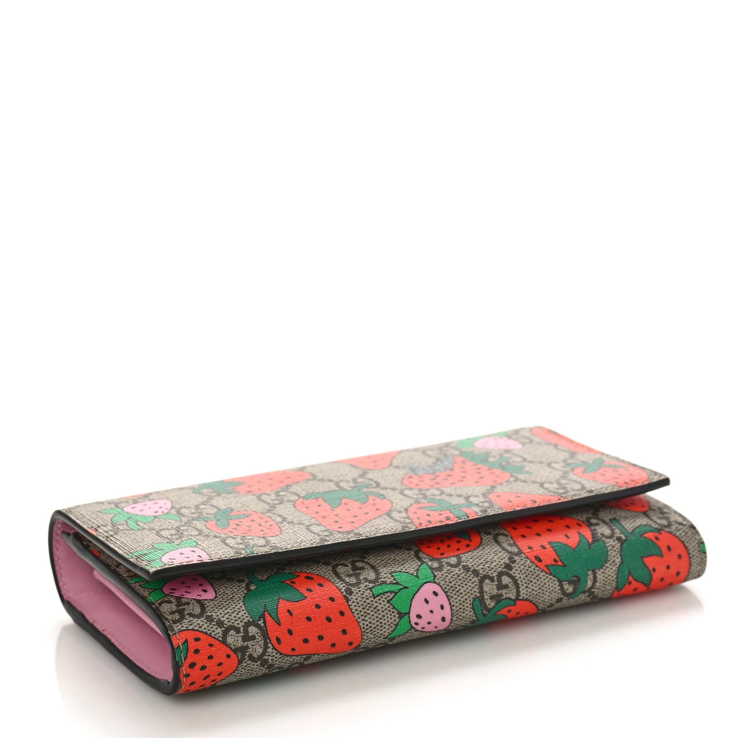GG Supreme Monogram Strawberry Flap Wallet Light Pink