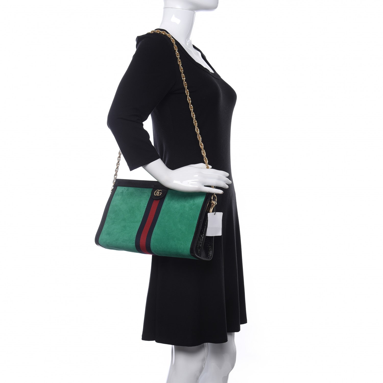 Gucci Suede Patent Web Medium Ophidia Chain Shoulder Bag New Shamarock Black 2 of 10