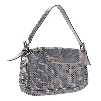 Fendi Metallic Lambskin Woven Baguette Grey 2 of 14
