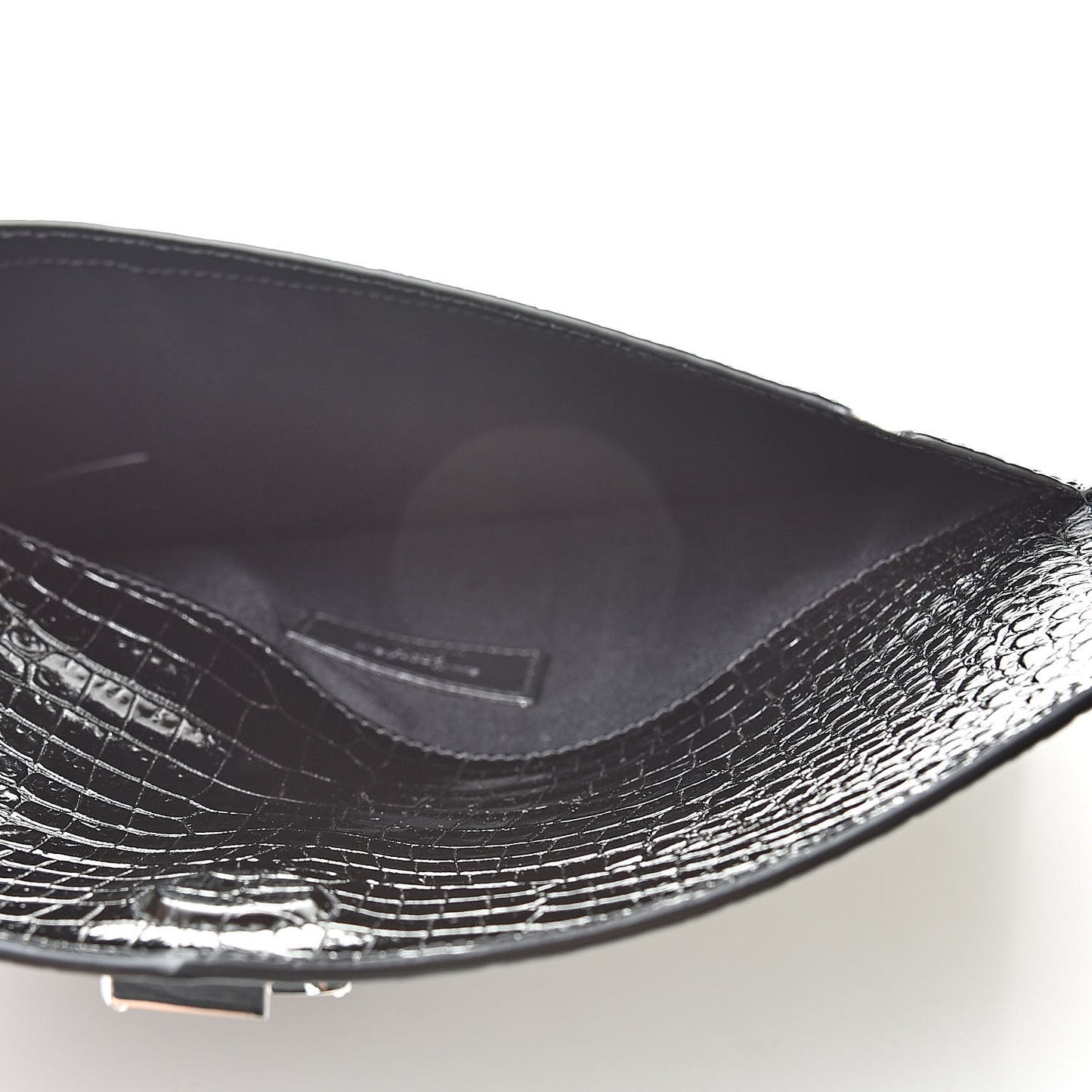 Calfskin Crocodile Embossed Uptown Monogram Clutch Black