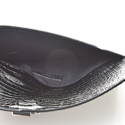 Saint Laurent Calfskin Crocodile Embossed Uptown Monogram Clutch Black 5 of 8