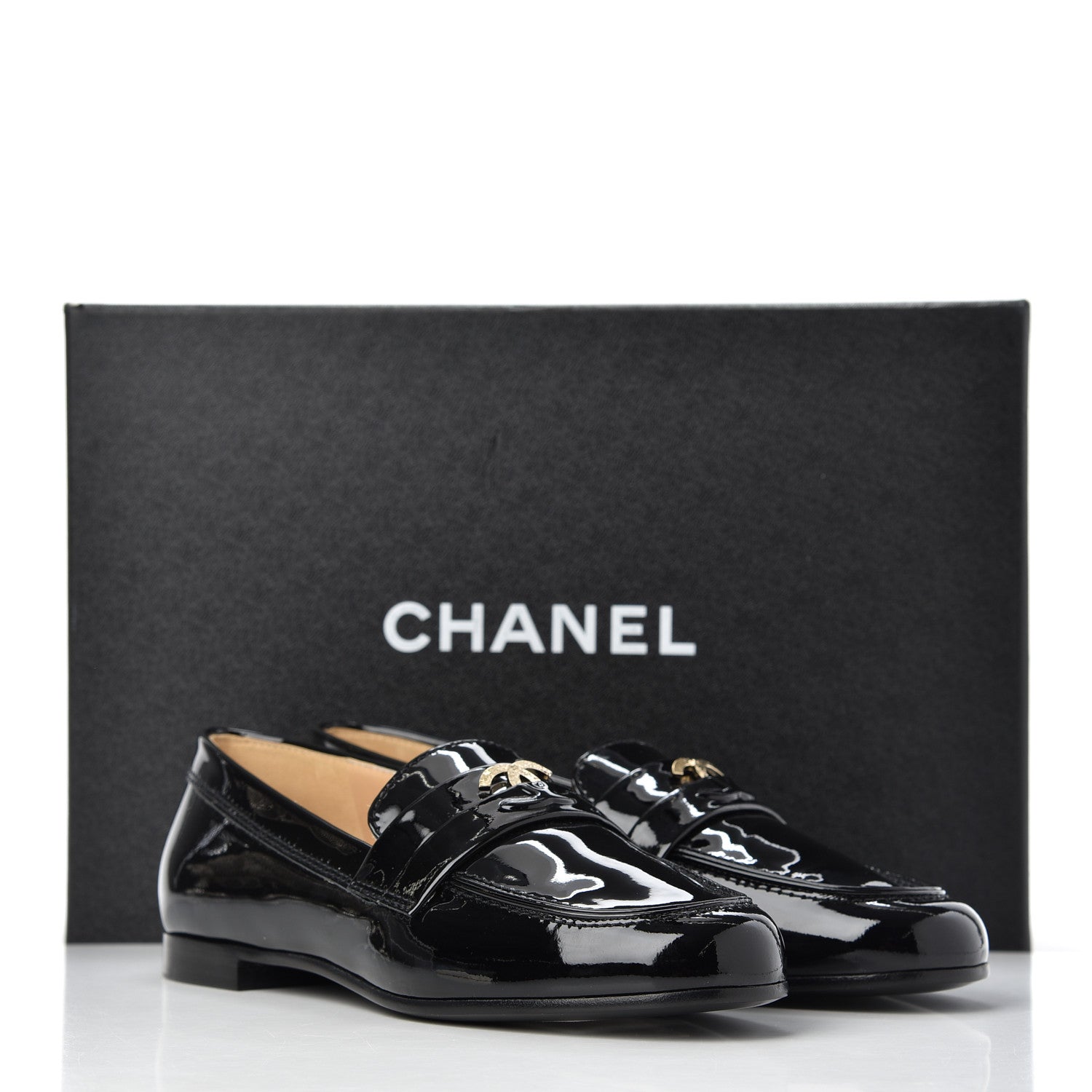 Chanel Patent CC Mocassin Loafers 35.5 Black 15 of 15